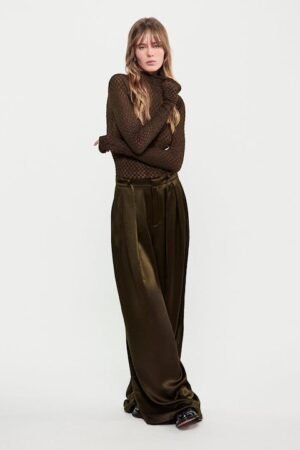 Frame - Long Silk Trouser in Rich Military Green