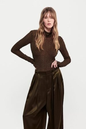Frame - Mesh Lace Turtleneck in Rich Military Green