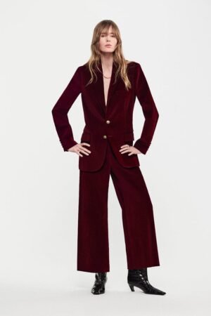 Frame - Cropped Velvet Wide Leg in Wine