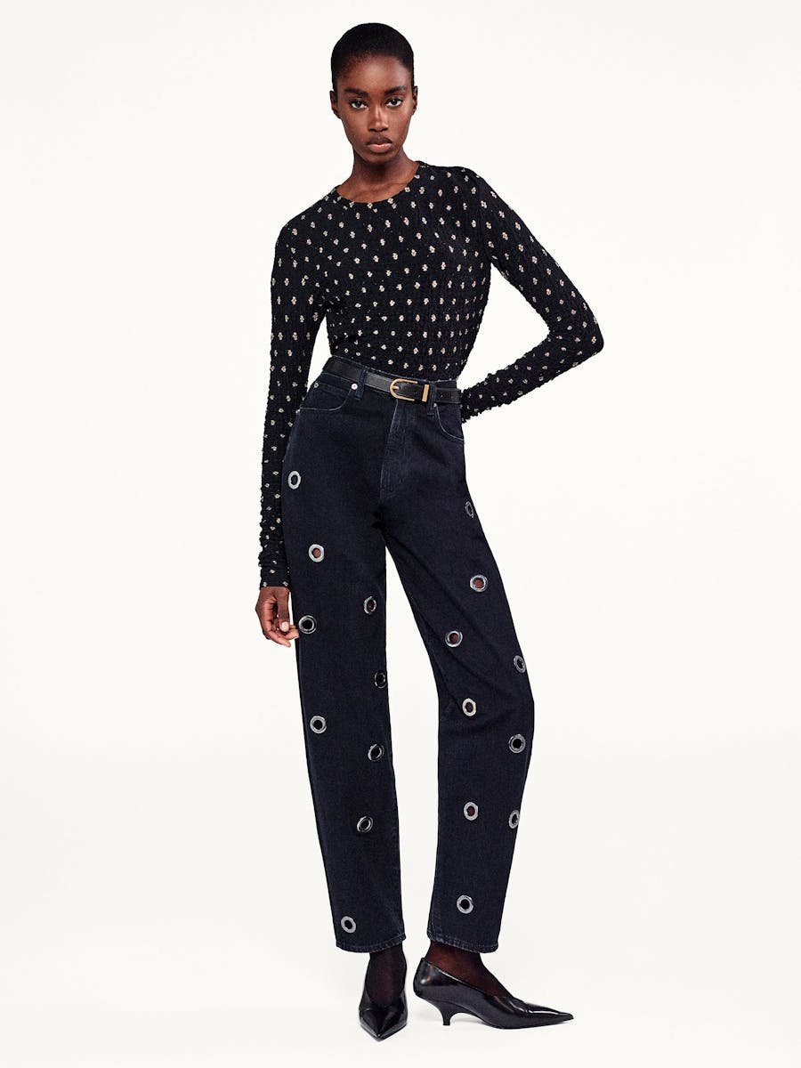 Frame - Dotted Stretch Mesh Top in Black Multi