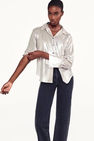 Frame - The Standard Shirt in Silver Lame