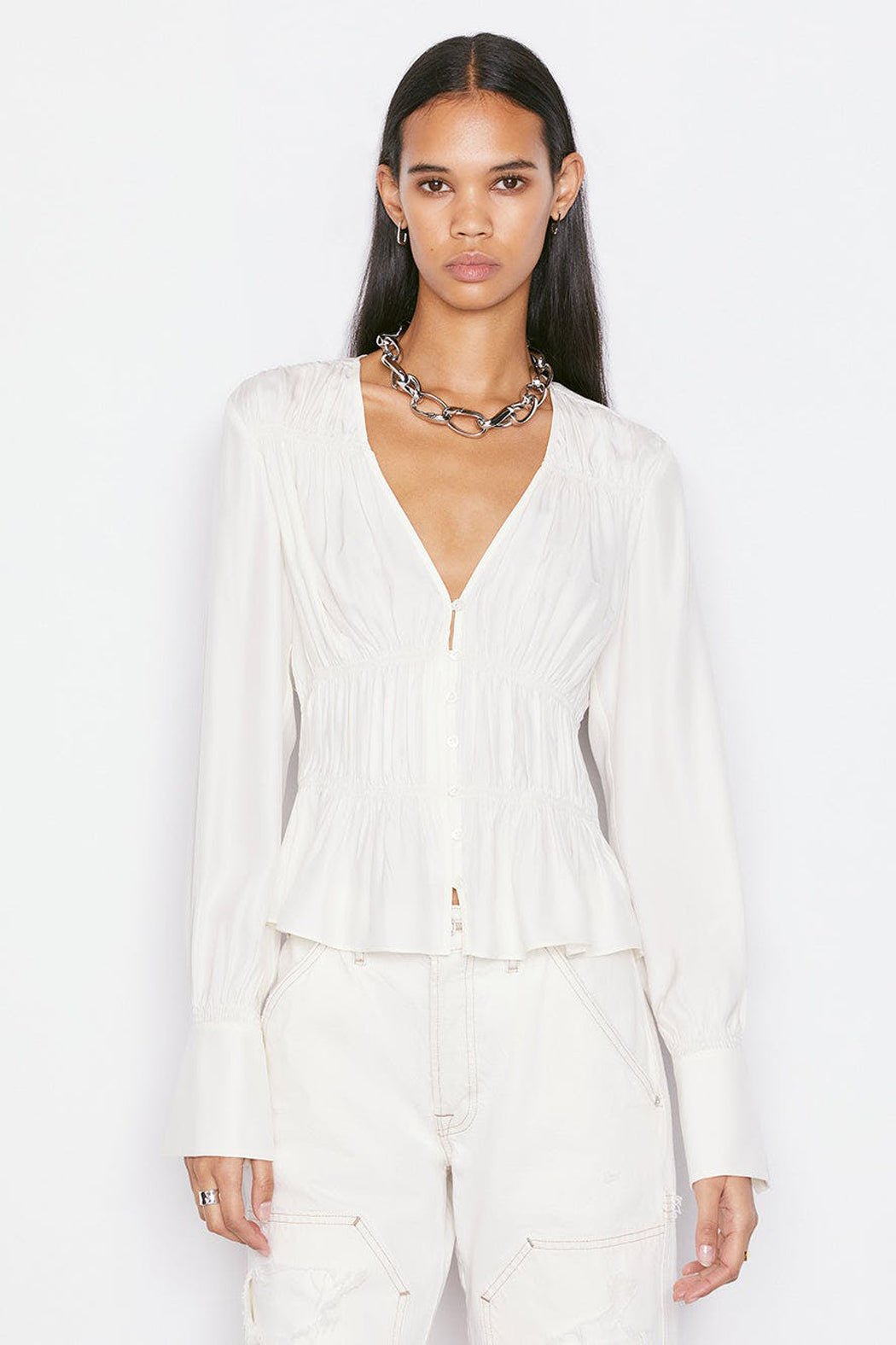Frame - Ruched V Neck Blouse - Image 2
