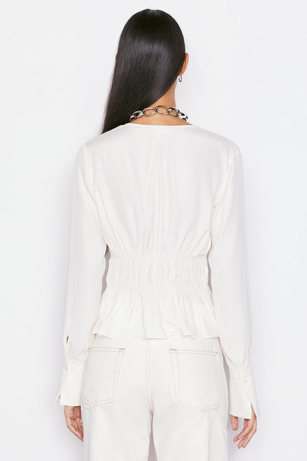 Frame - Ruched V Neck Blouse - Image 4