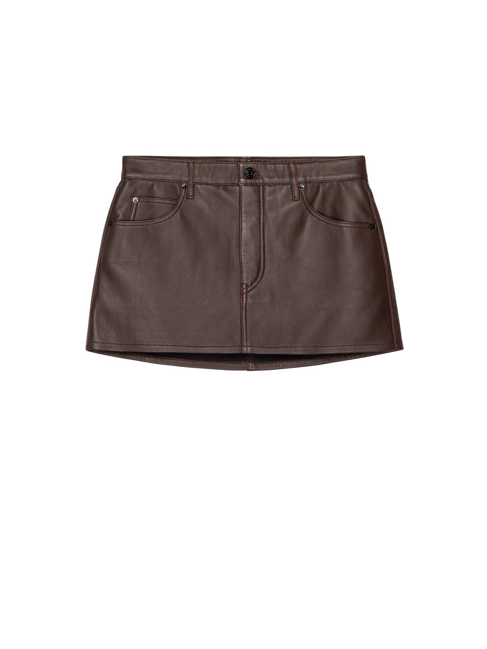 Frame - The Leather Mini Skirt in Dark Brown