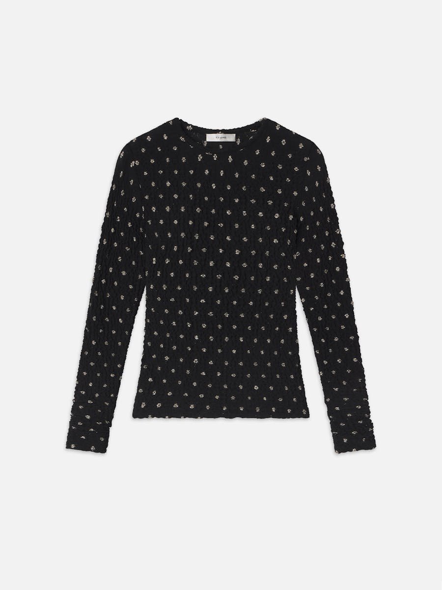 Frame - Dotted Stretch Mesh Top in Black Multi - Image 2