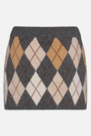 Frame - The Brushed Argyle Skirt in Grey Multi